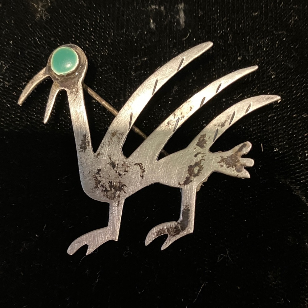 Sterling Silver Bird Brooch with Turquoise Accent